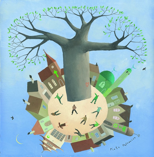 Disegno albero e città